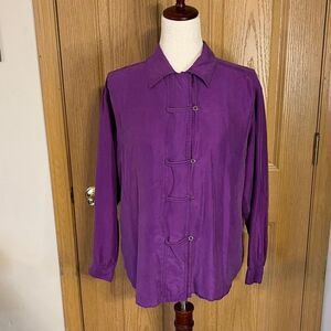 Vintage 90’s Bonjour Purple 100% Silk Shirt Size Small